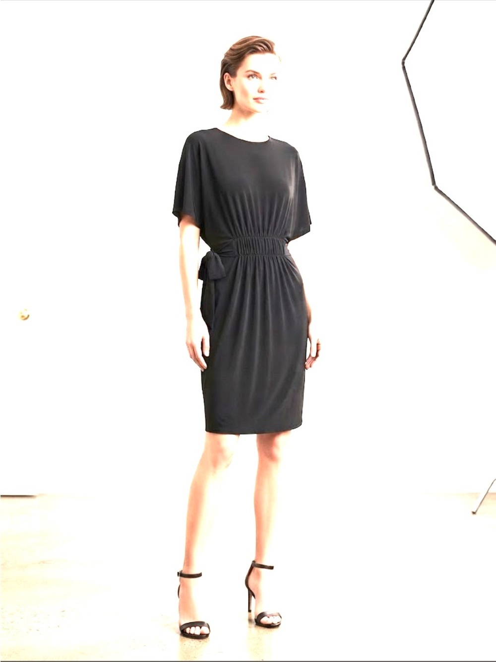 Yves Saint Laurent Black Short-Sleeve Cinched-Waist Mini Dress
